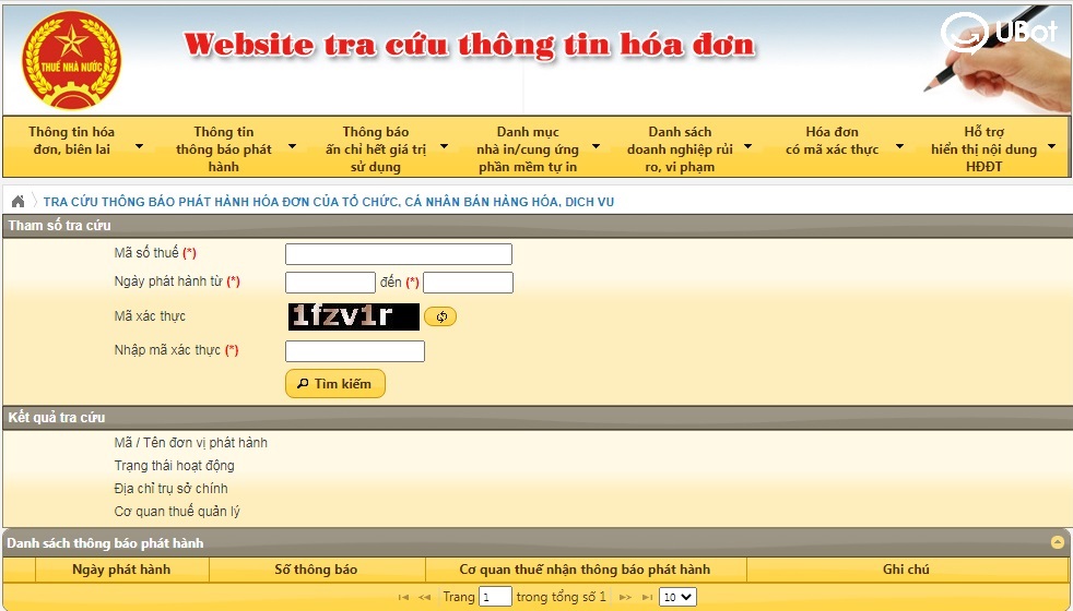 website tra cuu thong bao phat hanh hoa don