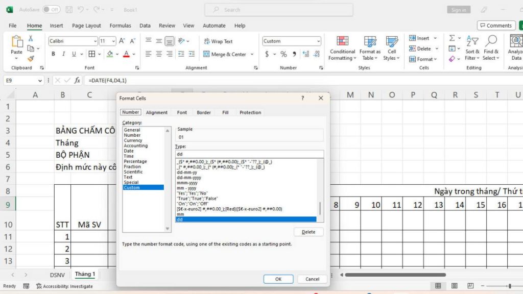 cách tạo bảng chấm công trong excel