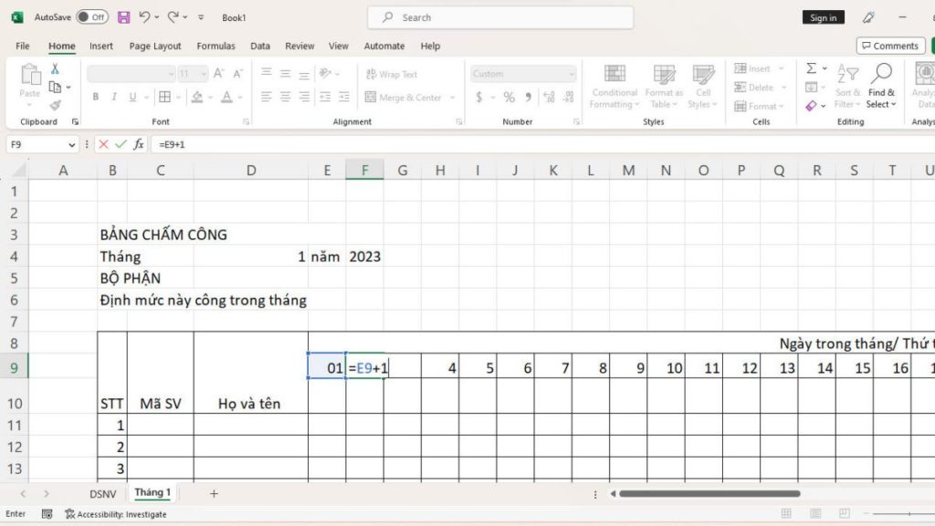 cách tạo bảng chấm công trong excel